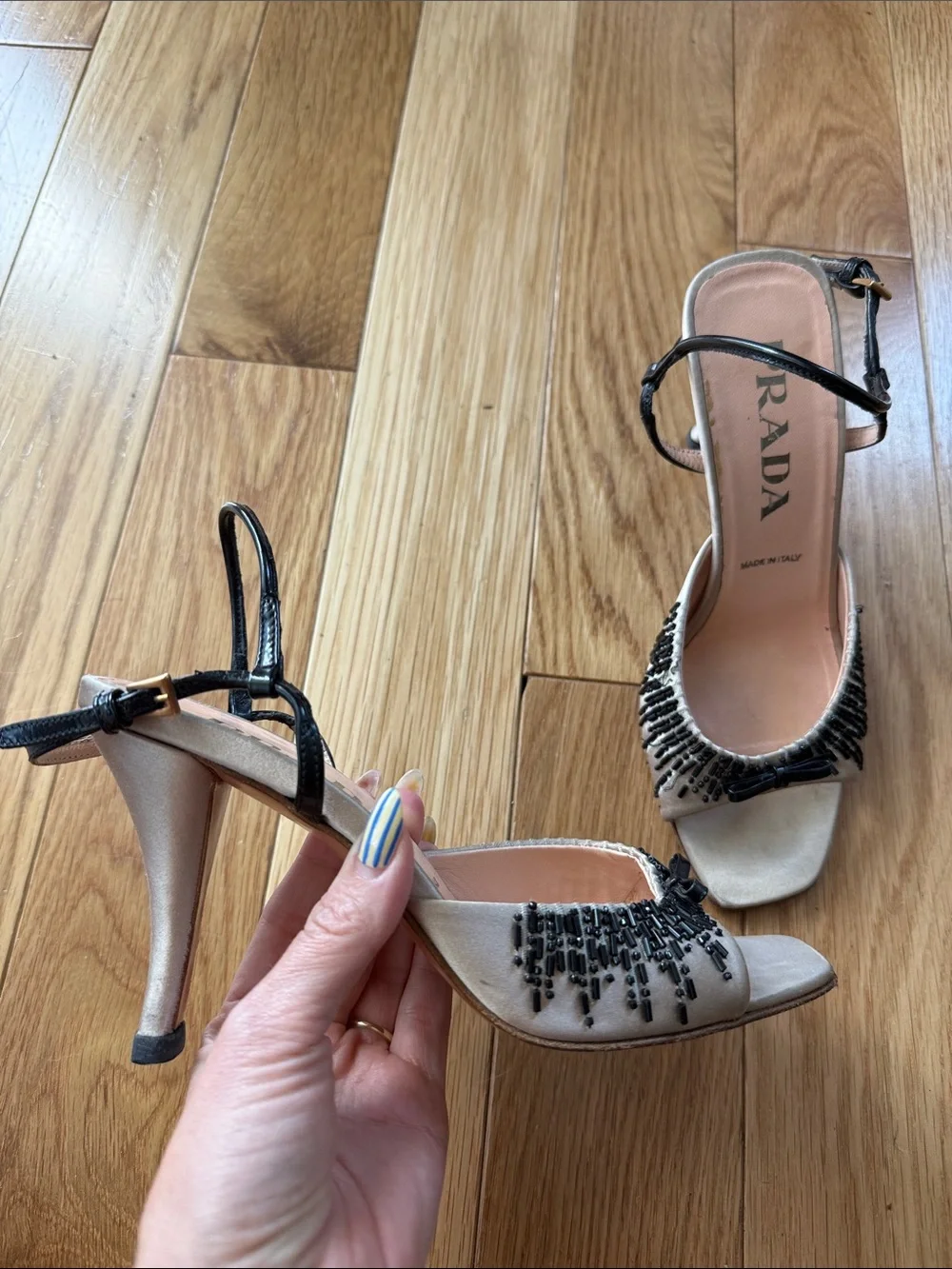 Vintage Prada Beaded Silk Heels - Picture 2 of 8